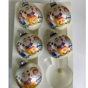Vintage 1974 Corning Santa Raggedy‎ Ann & Andy Christmas Ornaments Bobbs Merrill